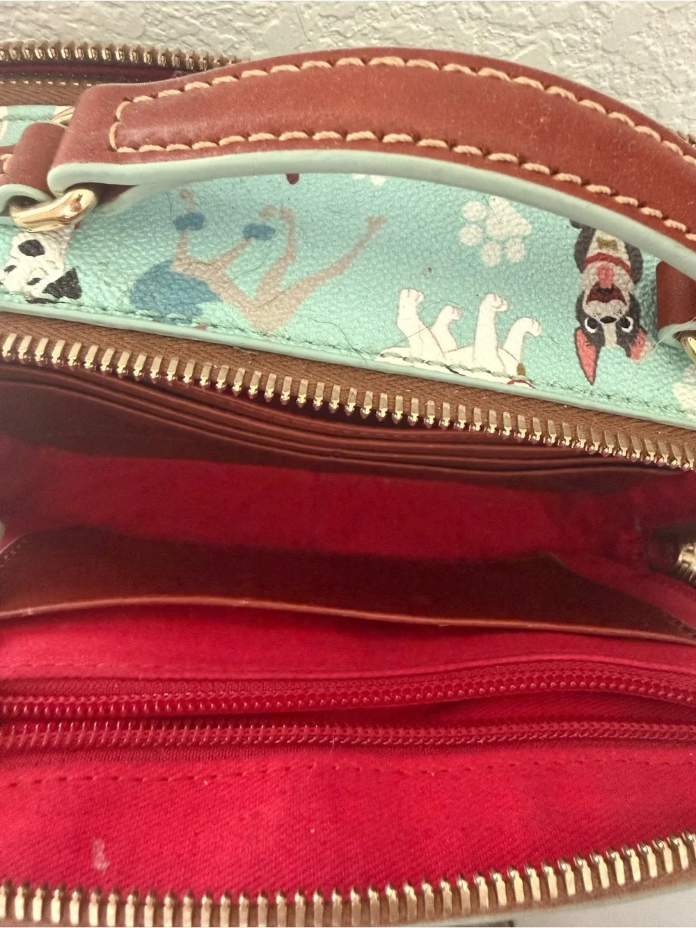 Dooney & Bourke Aqua Disney Dogs Crossbody with Brown Trim
